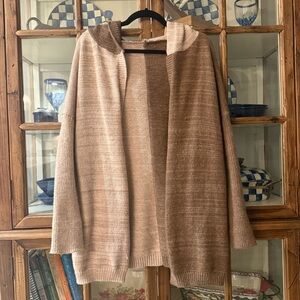 Neutral & Brown Colorblock Hooded Cardigan Medium Cozy Open Front